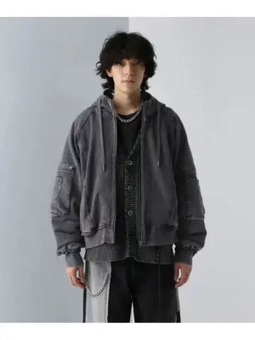 묶음 구매 할인 피그먼트 더블 포켓 ZIP 후드티 그레이 M