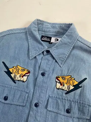 Pawn nomads 스카잔 호랑이 자수 데님 셔츠 M 스카