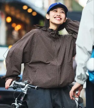 freak's store 빅 실루엣 체크 집업 블루종