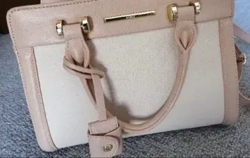 핑크 베이지 합성 피혁 미니 핸드백