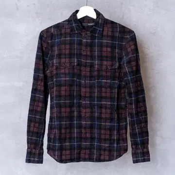 HAMNETT 하무네토 코듀로이 체크 셔츠 M 퍼플 네이비