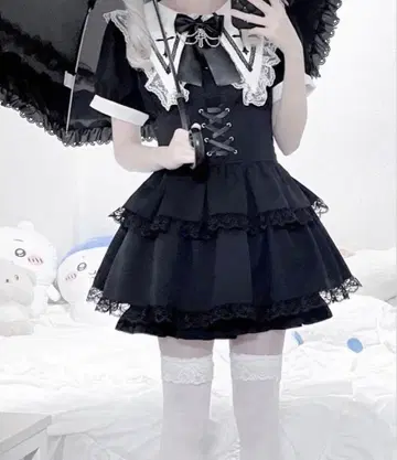 MARS 크로스 자수 3단 프릴 셋업 2점SET 별도 판매 리본 포함