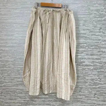 니코앤드 린넨 혼방 스트라이프 패턴 스커트 내추럴 베이지 루즈핏