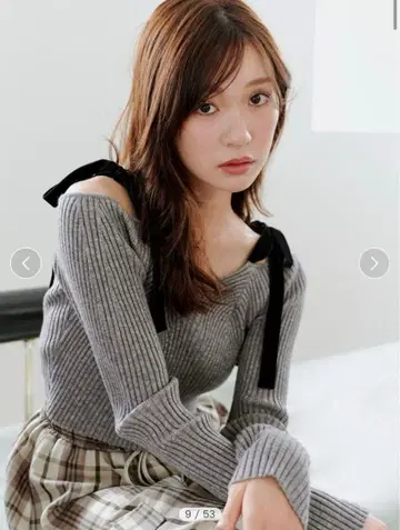 SNIDEL 스나이델 숄더리본 오프숄더 니트 풀오버 GRY