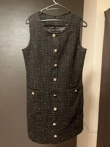 블랙 트위드 슬리브리스 미니 원피스