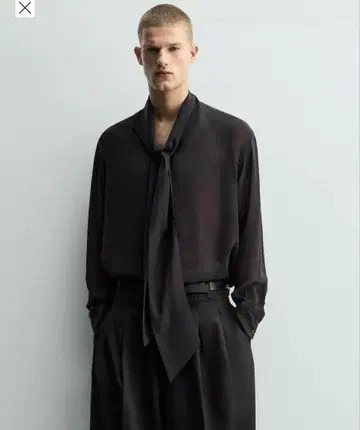 남성용 L 리본 타이 긴팔 셔츠 블랙 zara