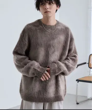 추상 샤기 모헤어 라이크 루즈 크루넥 니트 L 사이즈