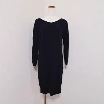HK 웍스 런던 [ M ] 리브 니트 원피스 긴팔 네이비 심플 무지