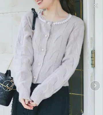 toccocloset 펄 장식 비쥬 버튼 케이블 니트 가디건