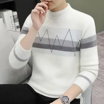 울 혼방 하이넥 스웨터 긴팔 화이트