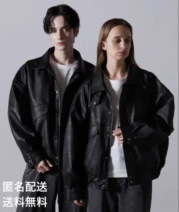 [ CLEL ] 빈티지 디자인 인조 가죽 블루종 M 사이즈