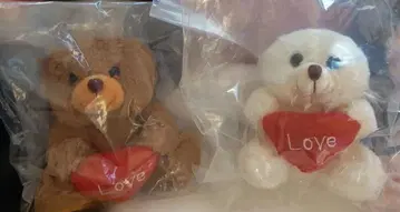 LOVE 테디베어 하트 커플 봉제 인형 세트 미니 사이즈