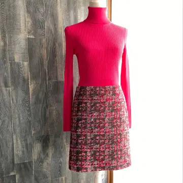 PAULE KA 새상품급 스커트 트위드 소재 믹스 컬러 그레이 x 핑크