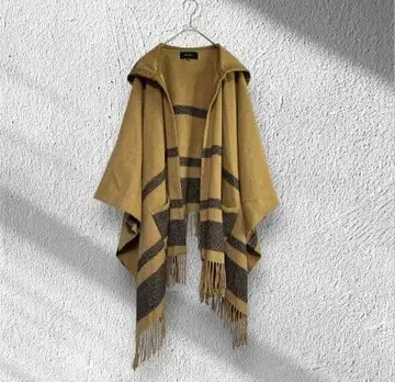 MACPHEE/맥피 후드 부착 카멜 스트라이프 판초 38