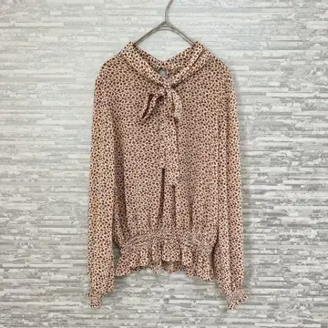 아즈노아즈 핑키 미니 꽃무늬 리본 타이 긴팔 블라우스 쉬폰 베이지