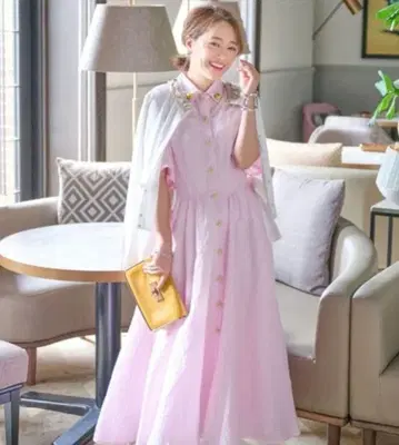 시스터 제인 [ L ] 원피스 반팔 맥시 길이 리본 핑크