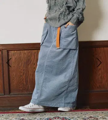 [ 모드 노움코어 ] 아웃 포켓 코듀로이 내로우 스커트 블루 L 완판템