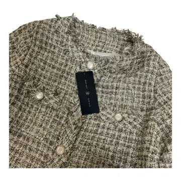 [ 미사용 새상품 택 포함 ] 트위드 노카라 자켓 펄 버튼 프린지