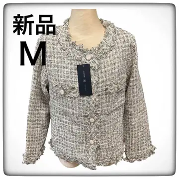 [ 미사용 새상품 택 포함 ] 트위드 노카라 자켓 펄 버튼 프린지