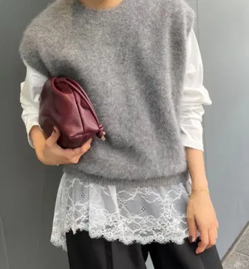 슬로브 이에나 레이스 콤비 티셔츠 화이트