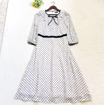 새상품급 TO BE CHIC 더블 도트 프린트 원피스 프릴 리본 M