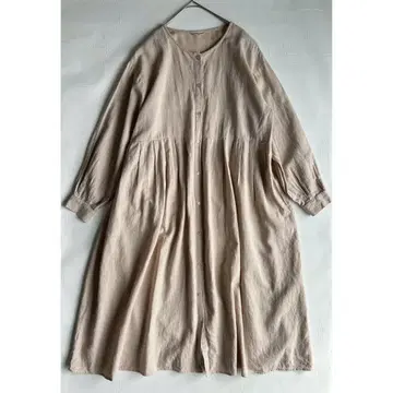 사만사 모스모스 린넨 혼방 프론트 오픈 코튼 원피스 베이지 내추럴 긴팔