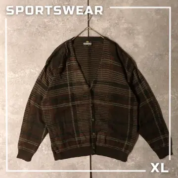 90s SPORTSWEAR USA제 체크 무늬 울 가디건 XL
