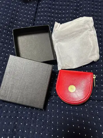 미사용 새상품 황궁 지갑 말발굽형 코인 케이스 동전 지갑 소가죽 빨간색