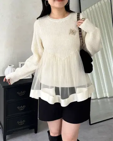 새상품 prose verse 웨이브 라인 튤 레이어드 니트