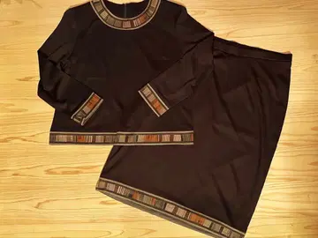 LEONARD 빅 사이즈 LL 셋업 스커트 다크 브라운