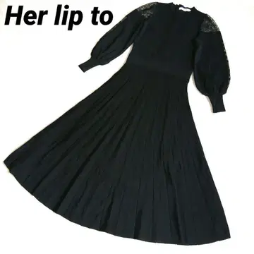 Herlipto 하립투 블랙 원피스 플리츠 레이스 긴팔