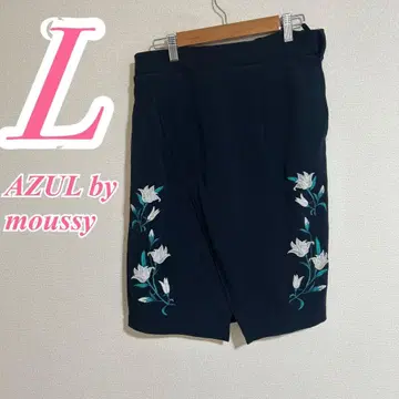 AZUL by moussy 자수 타이트 스커트 L 네이비 꽃무늬