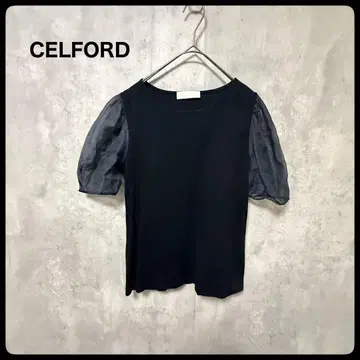 # CELFORD 퍼프 슬리브 반팔 상의 시어 소매 절개