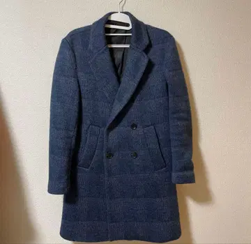 ZARA 체크 무늬 더블 코트 남성용 네이비