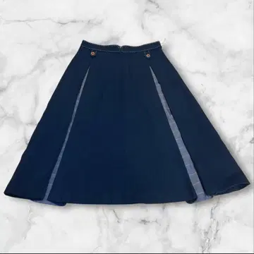 로이스크레용 플레어 스커트 울 체크 안감 네이비 M
