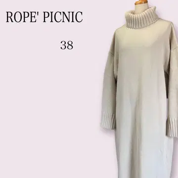 로페피크닉 백 슬릿 하이넥 니트 원피스 베이지 계열