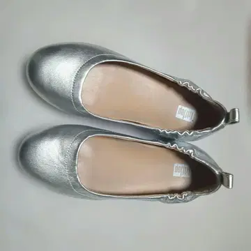 핏플랍 37 가죽 실버 플랫 발레 슈즈