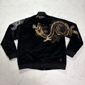 카라쿠리타마시 봄버 자켓 점퍼 벨로아 블랙 자수 XXL