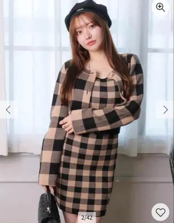 LIP SERVICE 레트로 체크 앙상블 니트 원피스