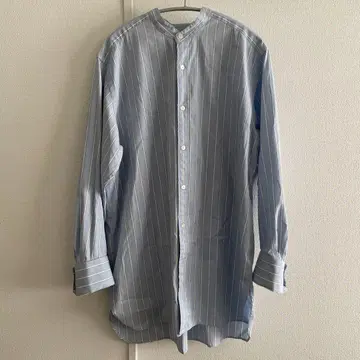 유나이티드 애로우즈 코튼 스트라이프 밴드 카라 셔츠 블루