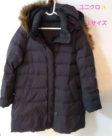 유니클로 롱 다운 코트 퍼 포함 L 사이즈 네이비 여성용