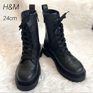 완판 H&M 레이스업 부츠 38 블랙 8홀 24cm