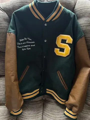 바시티 자켓 다크 그린 S 자수