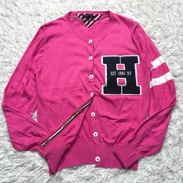 레어 타미힐피거 Y2K 레터드 가디건 핑크
