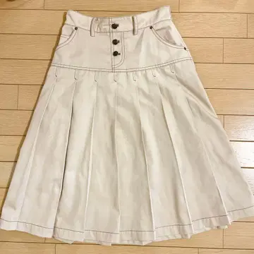 핀트 데님 플리츠 사다리꼴 스커트