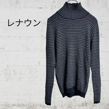 [레나운] 여성용 하이넥 니트 스웨터 긴팔 보더 퍼플