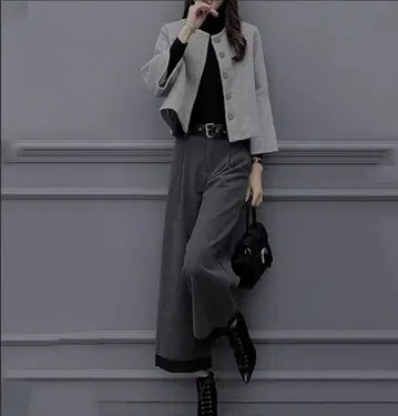 그레이 플레어 슬리브 수트 셋업 여성용