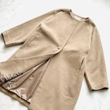 BEARDSLEY 압축 울 코트 노카라 베이지