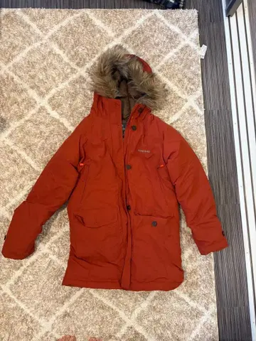 오렌지 퍼 후드 다운 자켓