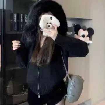 2WAY 퍼 후드 니트 후드티 블랙